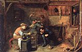 Peasant Family Paintings - Peasants Fighting by Adriaen Brouwer
